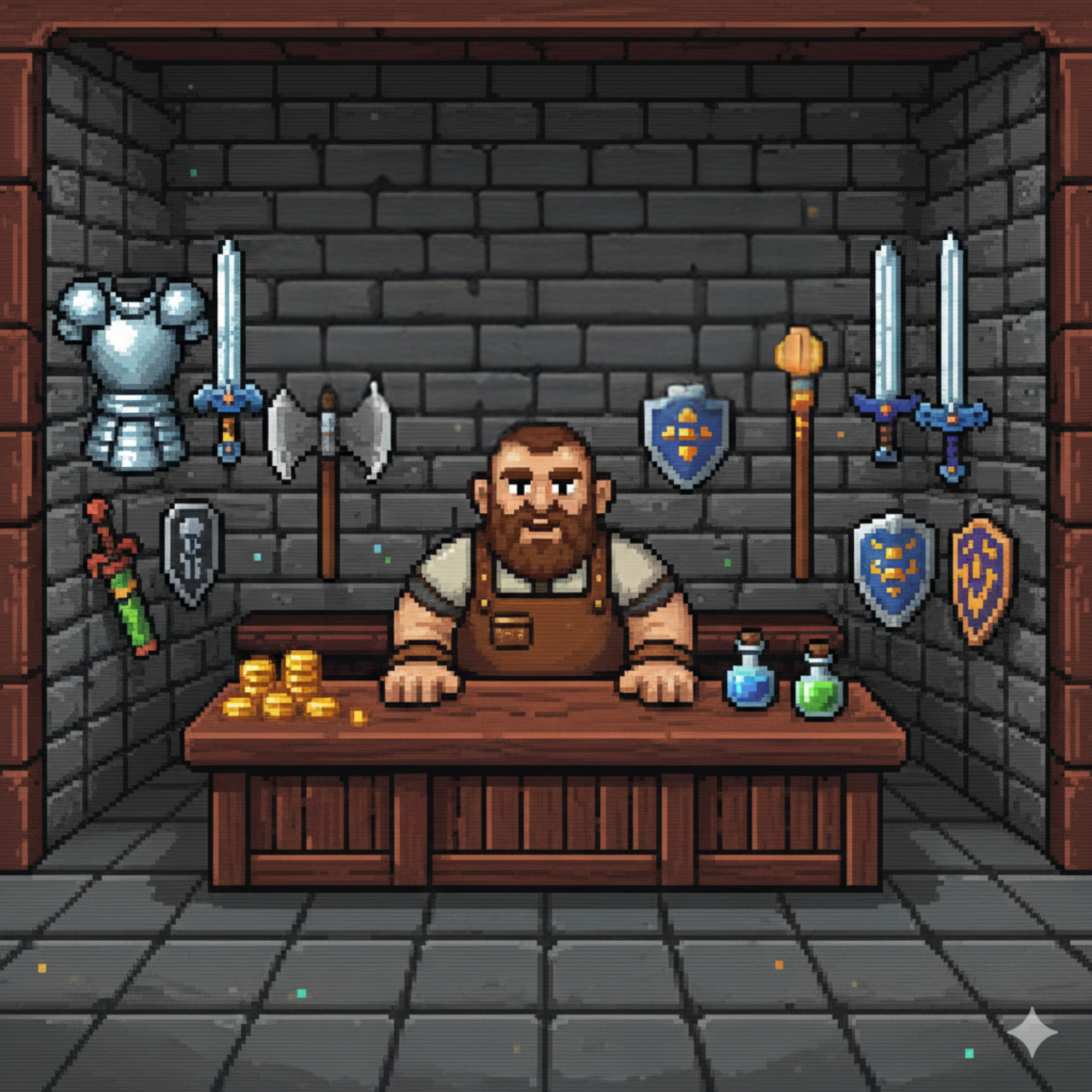 Realm's Keep 8-bit shopkeeper scene
